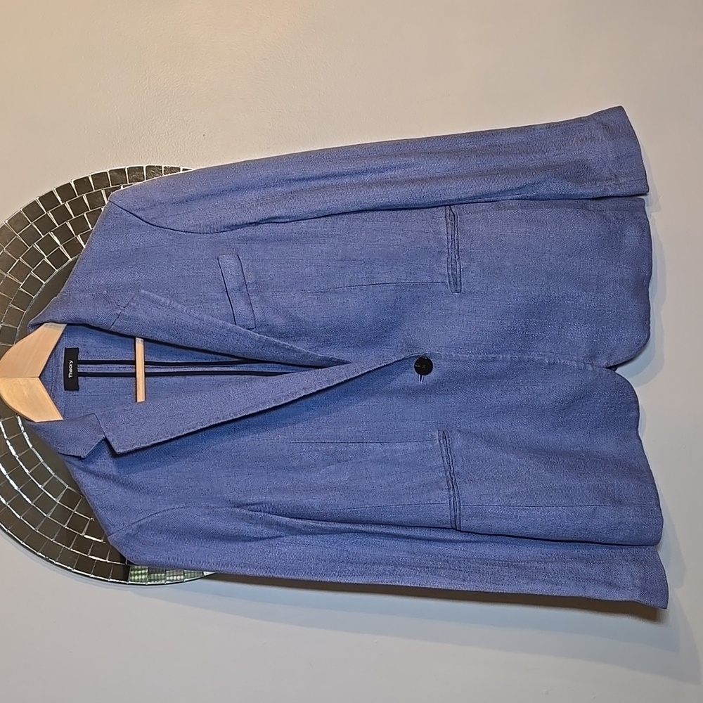 Theory Blue Single-Button Linen-Blend Womens Blazer